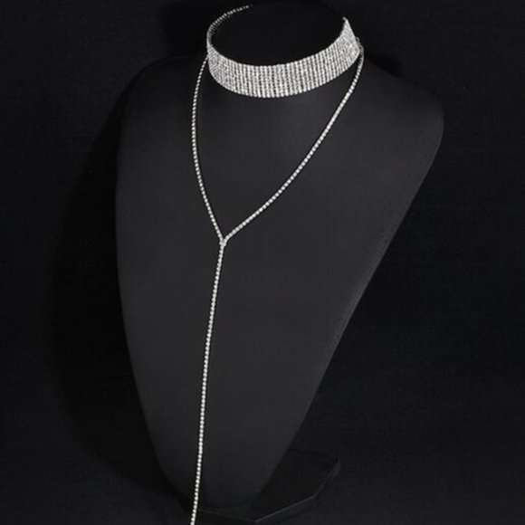 C22 | Dainty Silver Rhinestone Choker Necklace - Picture 3 of 6